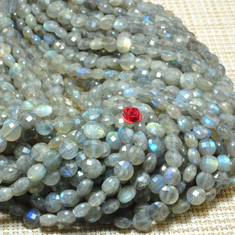 Natural Labradorite micro faceted coin loose beads wholesale gemstone jewelry making bracelet necklace diy
