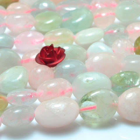YesBeads natural Morganite mix gemstone smooth pebble chip loose beads 15"
