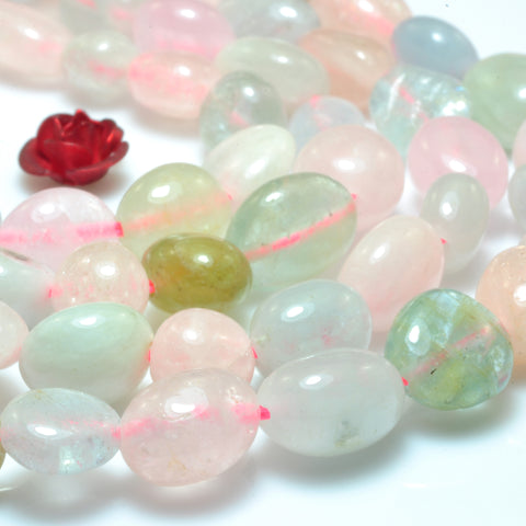 YesBeads natural Morganite mix gemstone smooth pebble chip loose beads 15"