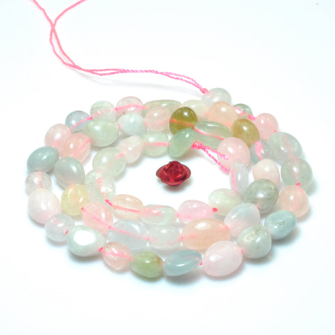YesBeads natural Morganite mix gemstone smooth pebble chip loose beads 15"