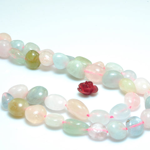 YesBeads natural Morganite mix gemstone smooth pebble chip loose beads 15"