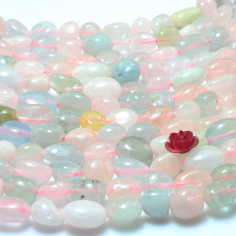 YesBeads natural Morganite mix gemstone smooth pebble chip loose beads 15"