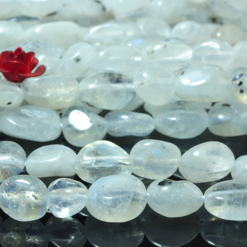 YesBeads natural white black Rainbow Moonstone smooth pebble chip beads gemstone 15"