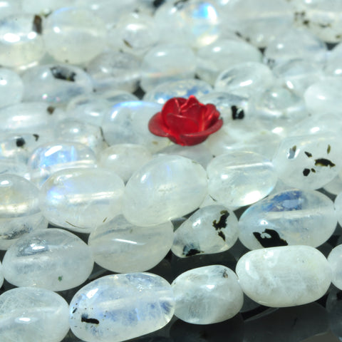 YesBeads natural white black Rainbow Moonstone smooth pebble chip beads gemstone 15"