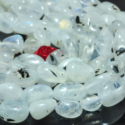 YesBeads natural white black Rainbow Moonstone smooth pebble chip beads gemstone 15"
