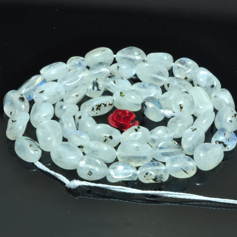 YesBeads natural white black Rainbow Moonstone smooth pebble chip beads gemstone 15"