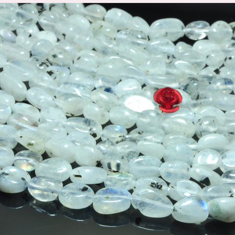 YesBeads natural white black Rainbow Moonstone smooth pebble chip beads gemstone 15"