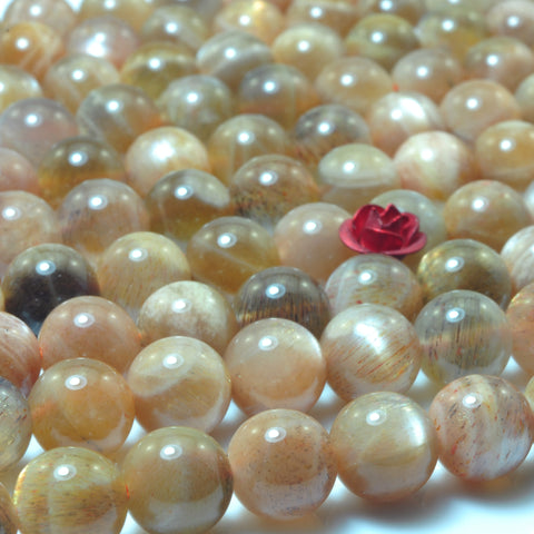 YesBeads Natural Sunstone smooth round loose beads gemstone wholesale jewelry making 15"