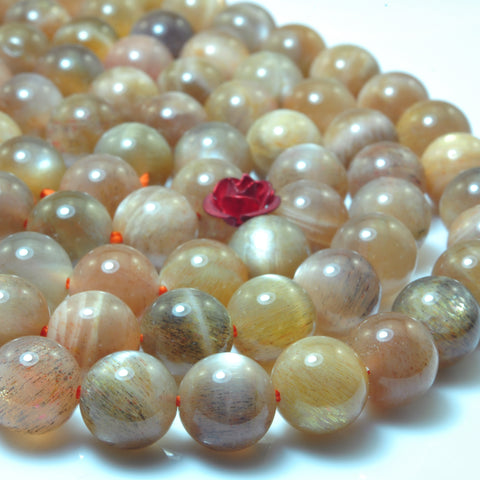 YesBeads Natural Sunstone smooth round loose beads gemstone wholesale jewelry making 15"