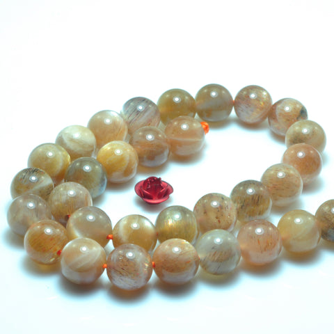 YesBeads Natural Sunstone smooth round loose beads gemstone wholesale jewelry making 15"
