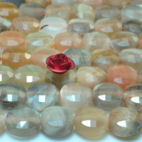 YesBeads natural rainbow Moonstone faceted coin beads gemstone wholesale 15"