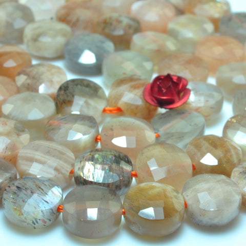 YesBeads natural rainbow Moonstone faceted coin beads gemstone wholesale 15"
