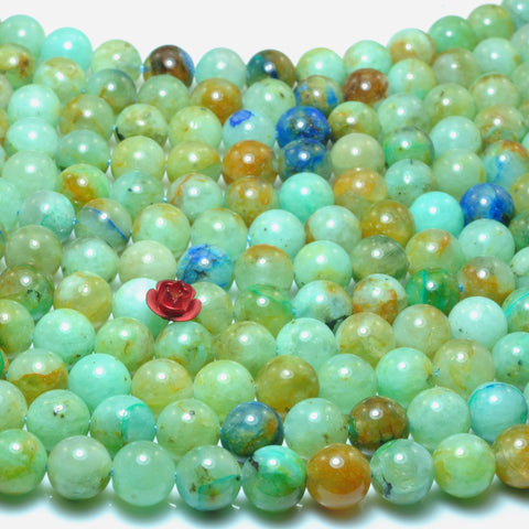 Natural green Chrysocolla A grade gemstone smooth round loose beads 15.5"