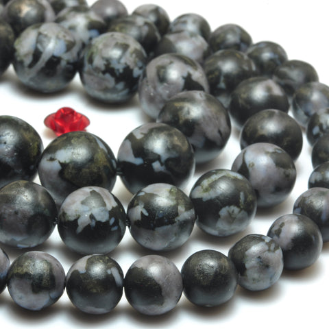 YesBeads Indigo Gabbro black jasper matte round loose beads Mystic Merlinite gemstone 15"