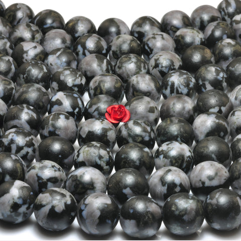 YesBeads Indigo Gabbro black jasper matte round loose beads Mystic Merlinite gemstone 15"