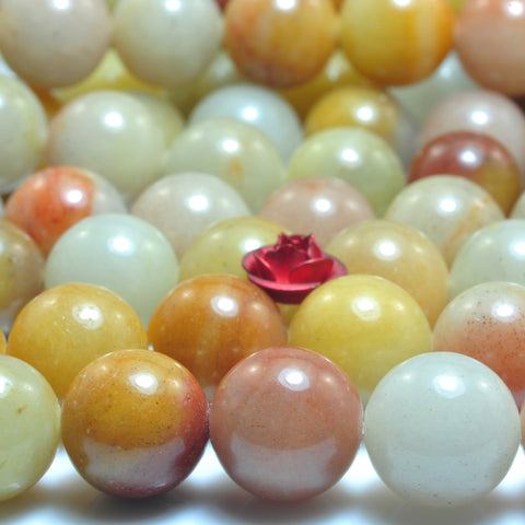 YesBeads natural gold silk jade smooth round loose beads wholesale gemstone 15"