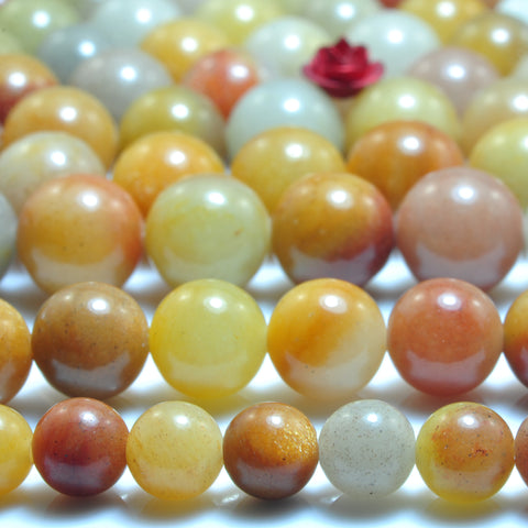YesBeads natural gold silk jade smooth round loose beads wholesale gemstone 15"