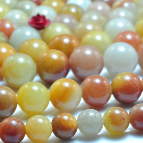 YesBeads natural gold silk jade smooth round loose beads wholesale gemstone 15"