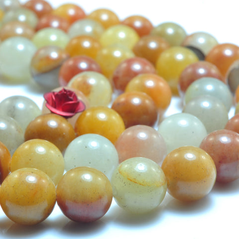 YesBeads natural gold silk jade smooth round loose beads wholesale gemstone 15"