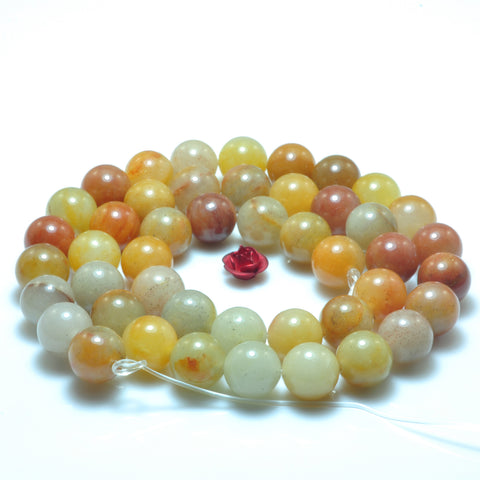 YesBeads natural gold silk jade smooth round loose beads wholesale gemstone 15"