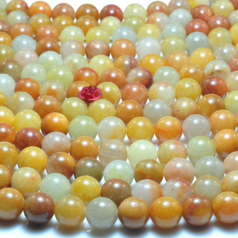 YesBeads natural gold silk jade smooth round loose beads wholesale gemstone 15"