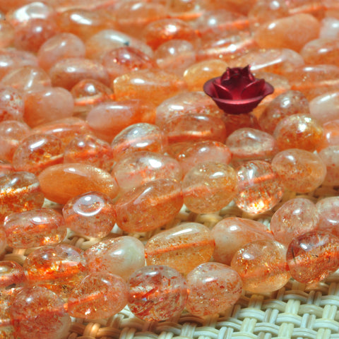 YesBeads natural orange gold Sunstone smooth pebble chip beads gemstone 4x6mm 15"