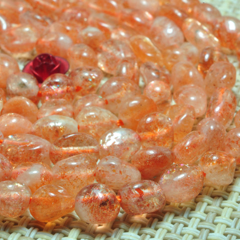 YesBeads natural orange gold Sunstone smooth pebble chip beads gemstone 4x6mm 15"