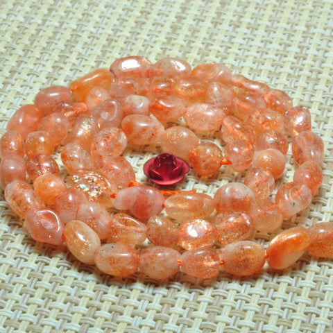 YesBeads natural orange gold Sunstone smooth pebble chip beads gemstone 4x6mm 15"