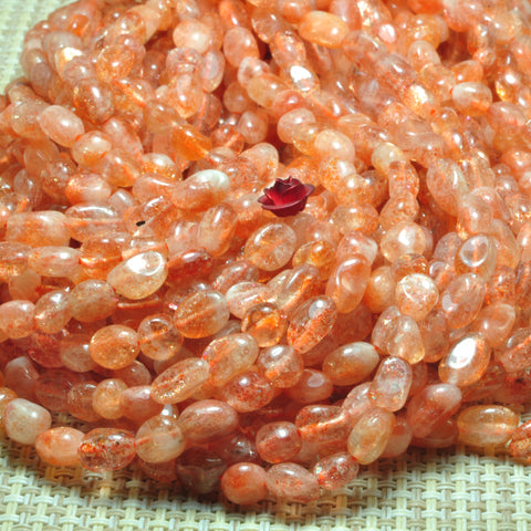 YesBeads natural orange gold Sunstone smooth pebble chip beads gemstone 4x6mm 15"