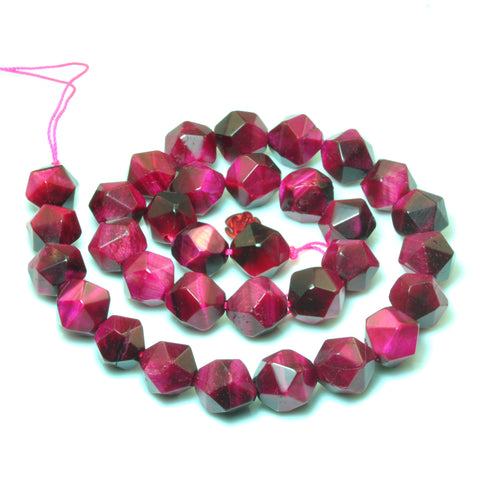 YesBeads Rose Red Tiger Eye Faceted Star Cut nugget loose beads wholesale gemstone 15''