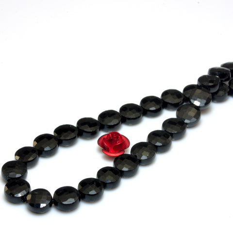 Natural black tourmaline AA grade gemstone faceted coin beads wholesale loose stone for jewelry making DIY 6mm
