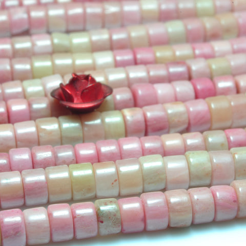 YesBeads natural pink Rhodonite gemstone smooth wheel heishi beads 2x4mm 15"