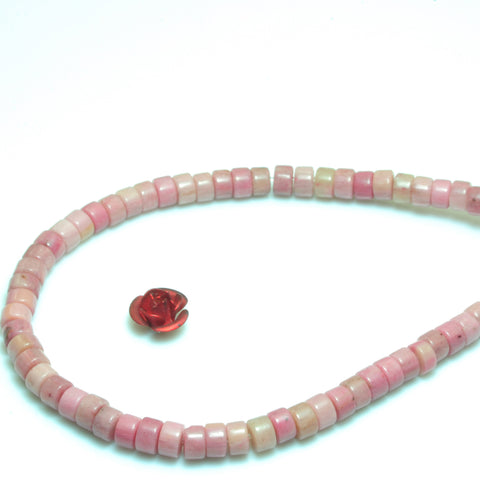 YesBeads natural pink Rhodonite gemstone smooth wheel heishi beads 2x4mm 15"