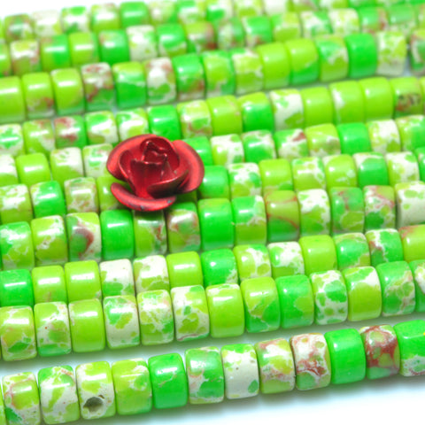 YesBeads natural green Imperial Jasper smooth wheel heishi beads 2x4mm 15"