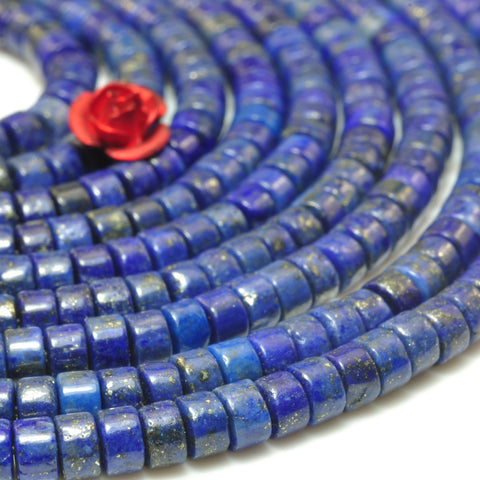 YesBeads Blue Lapis Lazuli gemstone smooth wheel heishi beads 2x4mm 15"