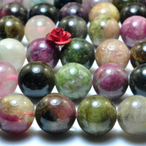 Natural Watermelon Tourmaline gemstone smooth round beads jewelry making bracelet necklace diy