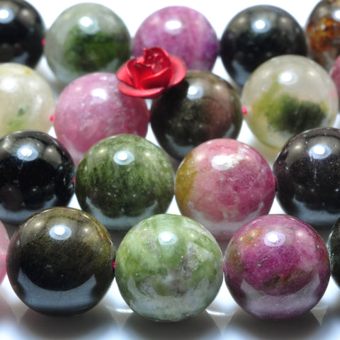 Natural Watermelon Tourmaline gemstone smooth round beads jewelry making bracelet necklace diy