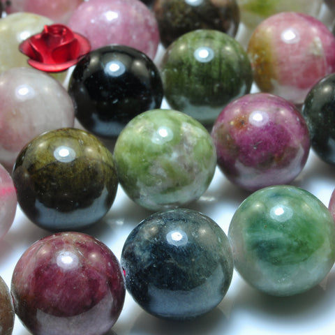 Natural Watermelon Tourmaline gemstone smooth round beads jewelry making bracelet necklace diy