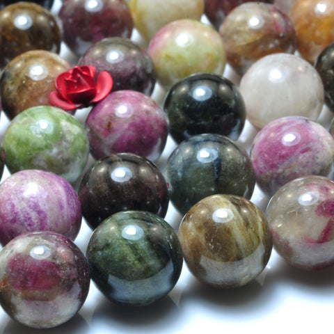 Natural Watermelon Tourmaline gemstone smooth round beads jewelry making bracelet necklace diy