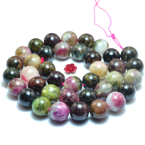 YesBeads Natural Watermelon Tourmaline gemstone smooth round beads 10mm 15"