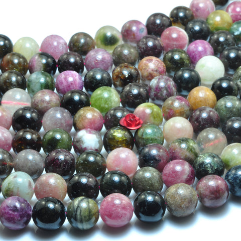 YesBeads Natural Watermelon Tourmaline gemstone smooth round beads 10mm 15"