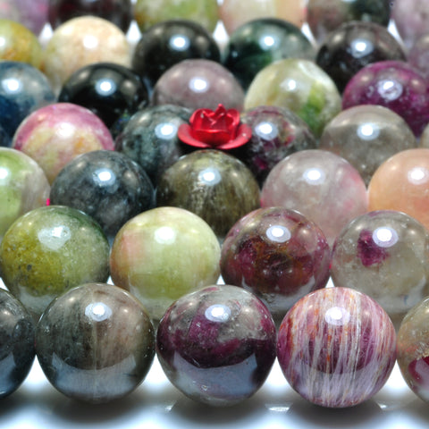 YesBeads Natural Watermelon Tourmaline gemstone smooth round beads 11mm 15"