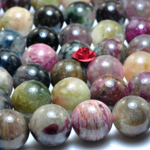 YesBeads Natural Watermelon Tourmaline gemstone smooth round beads 11mm 15"
