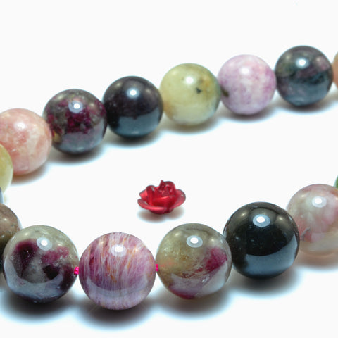 YesBeads Natural Watermelon Tourmaline gemstone smooth round beads 11mm 15"