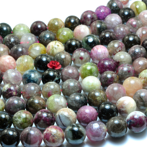 YesBeads Natural Watermelon Tourmaline gemstone smooth round beads 11mm 15"