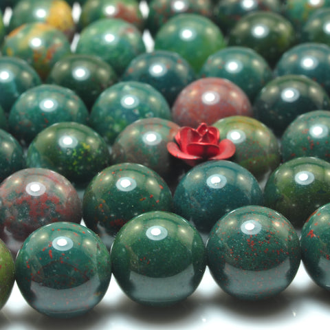 YesBeads Natural Bloodstone Heliotrope green gemstone smooth round beads wholesale jewelry 15"