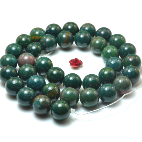 YesBeads Natural Bloodstone Heliotrope green gemstone smooth round beads wholesale jewelry 15"