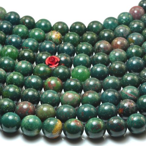 YesBeads Natural Bloodstone Heliotrope green gemstone smooth round beads wholesale jewelry 15"