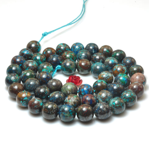 YesBeads Genuine Azurite natural blue brown gemstone smooth round beads 8mm 15"