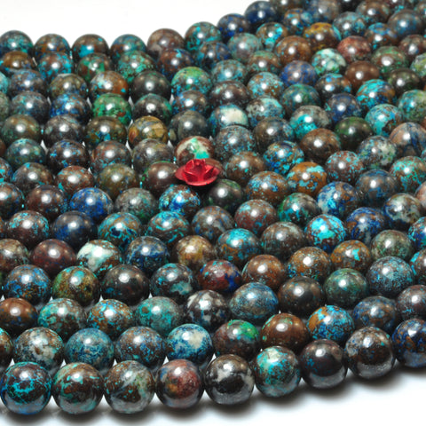 YesBeads Genuine Azurite natural blue brown gemstone smooth round beads 8mm 15"
